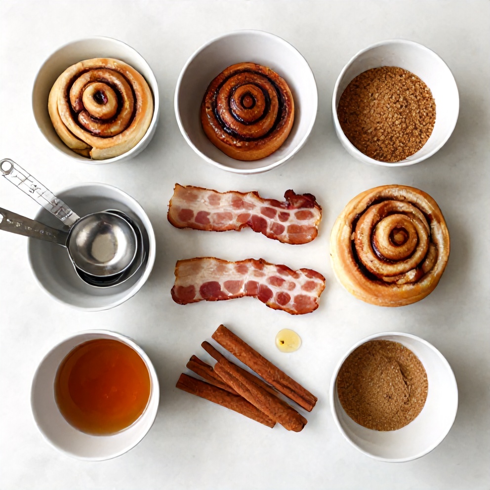 Raw ingredients for bourbon maple bacon cinnamon rolls