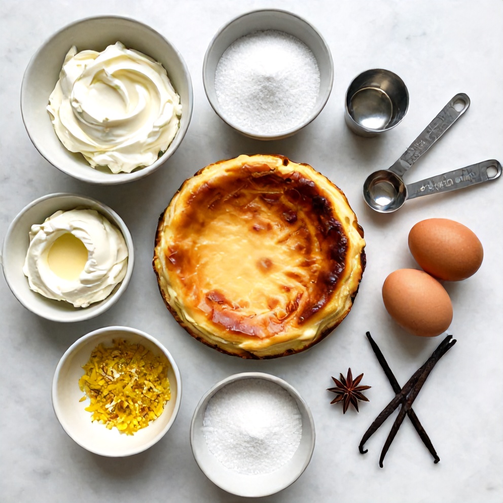 Raw ingredients for Burnt Basque Cheesecake