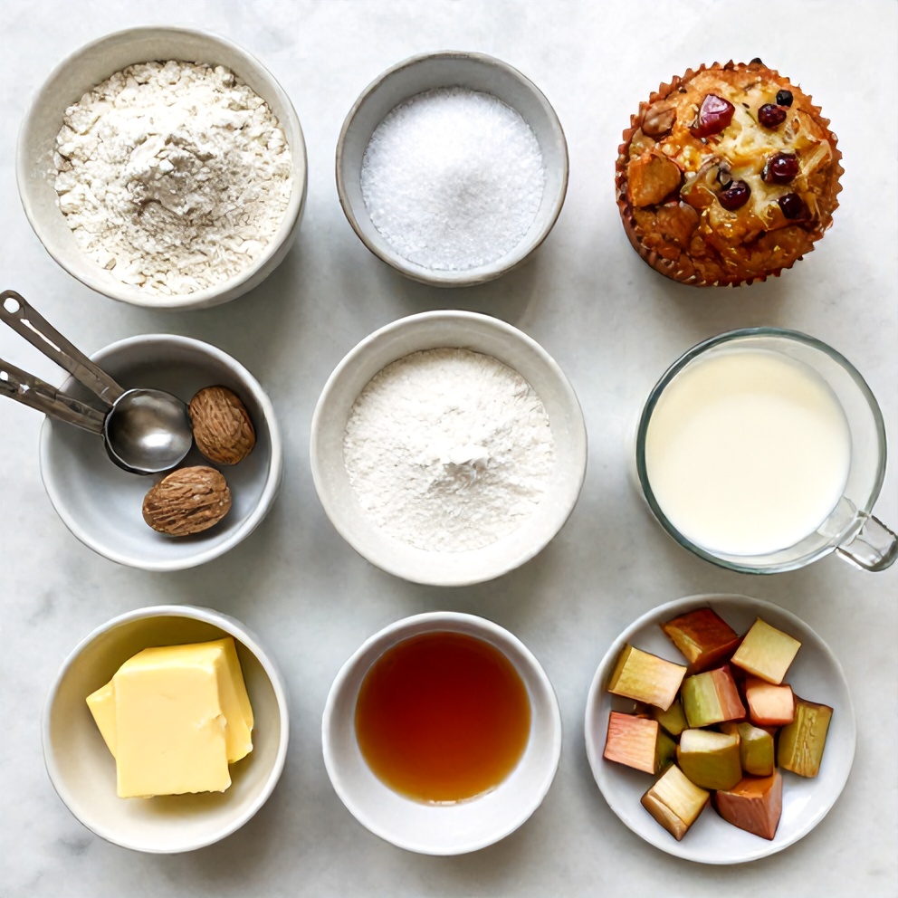 Raw ingredients for Caramelized Rhubarb Muffins