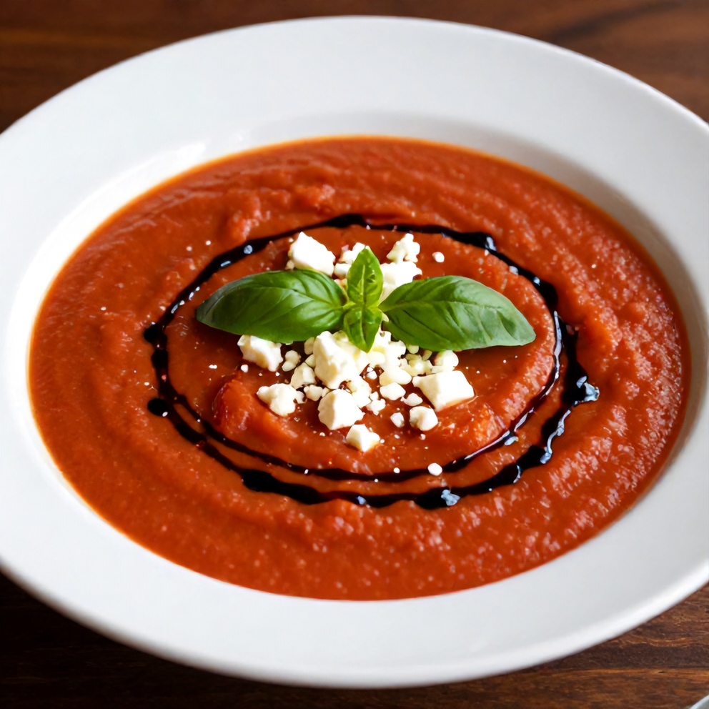 Bowl of Chilled Mediterranean Tomato and Roasted Pepper Soup