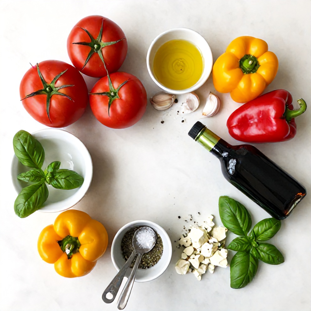 Ingredients for Chilled Mediterranean Tomato and Roasted Pepper Soup