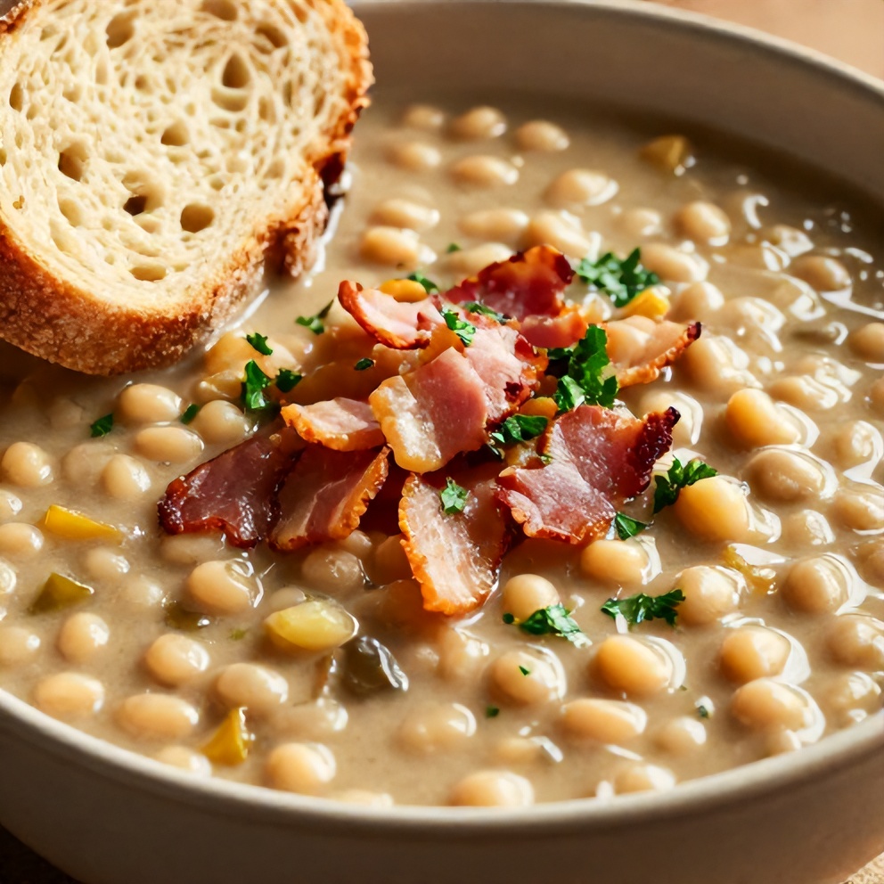 Bowl of Classic Split Pea Soup with a slice of bread