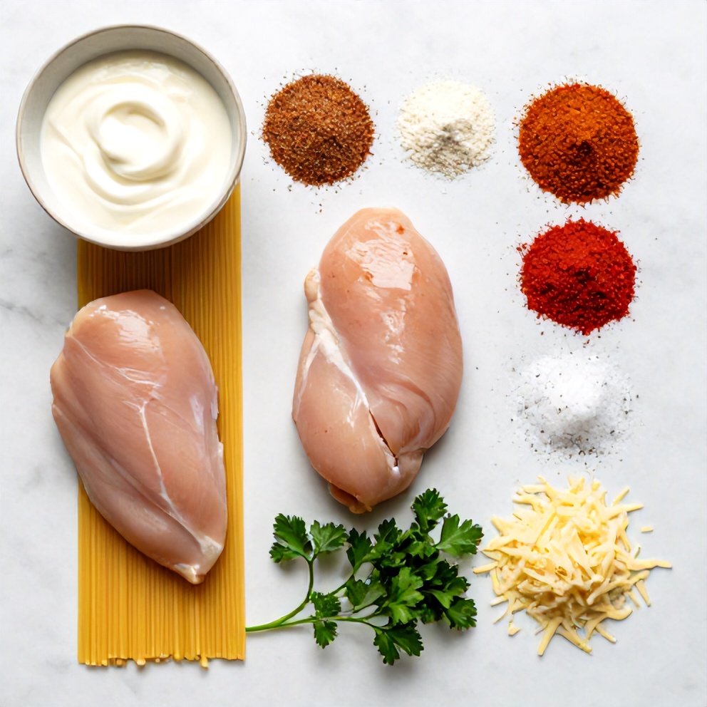Raw ingredients for Cajun Chicken Pasta