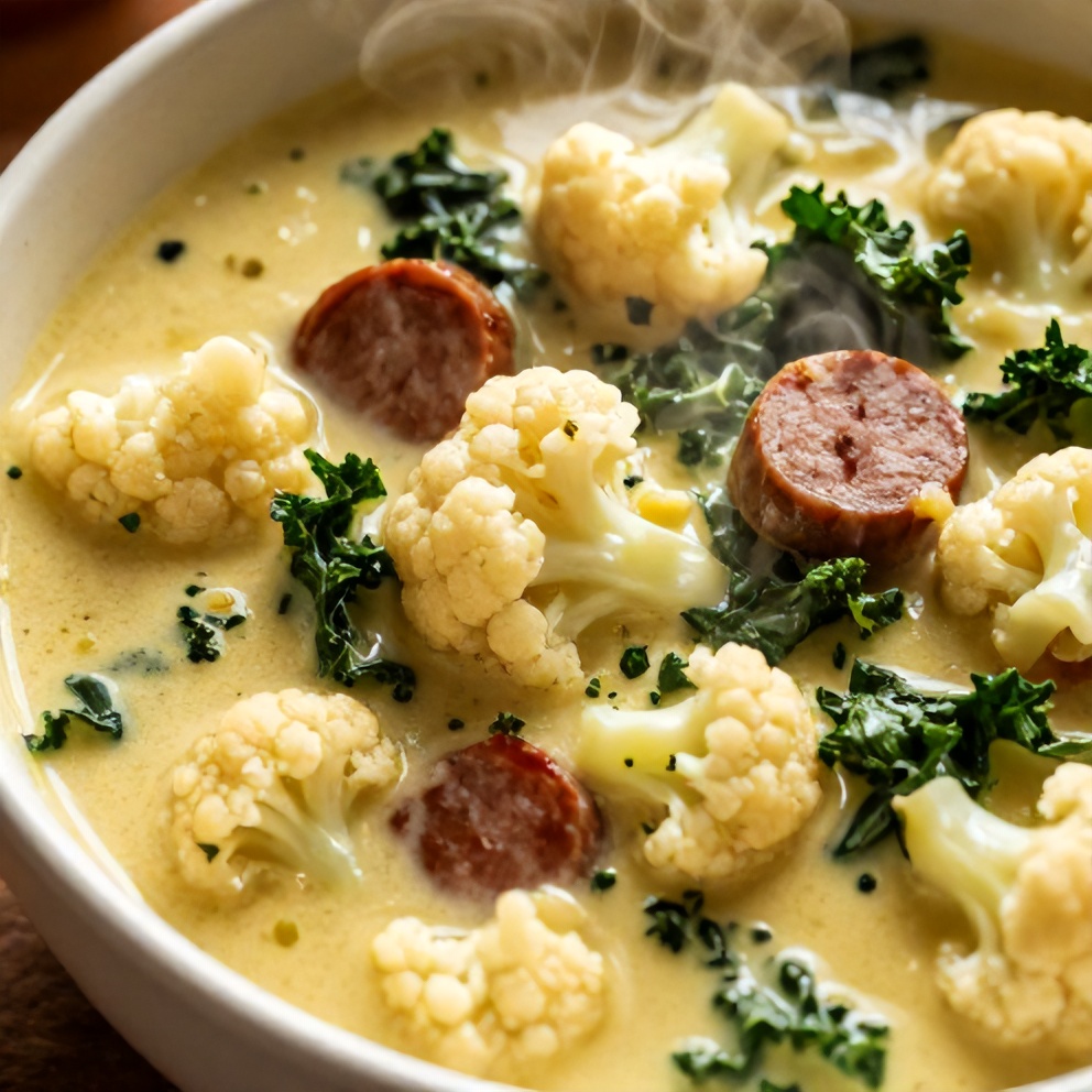 creamy cauliflower sausage kale soup
