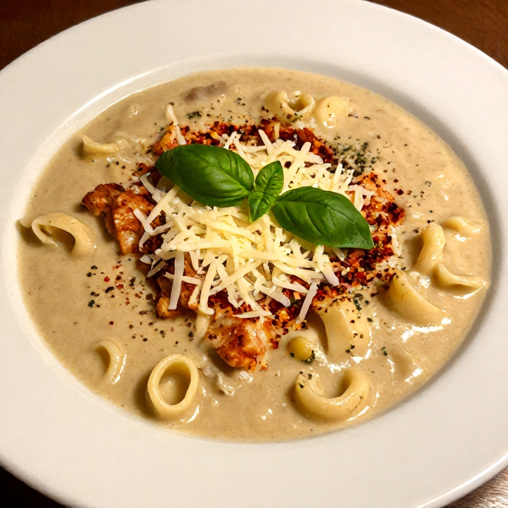 Creamy Crock Pot Chicken Parmesan Soup with Tortellini