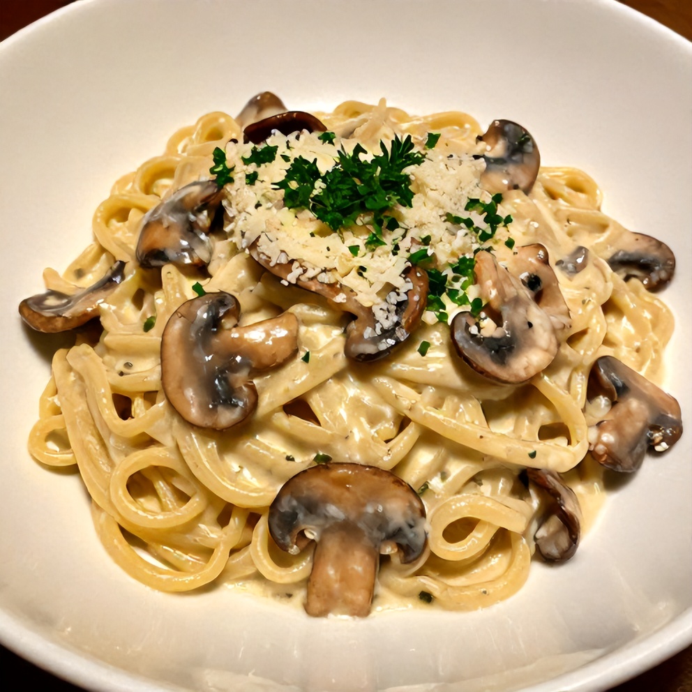Plated Creamy Gorgonzola Truffle Mushroom Sauce for Pasta