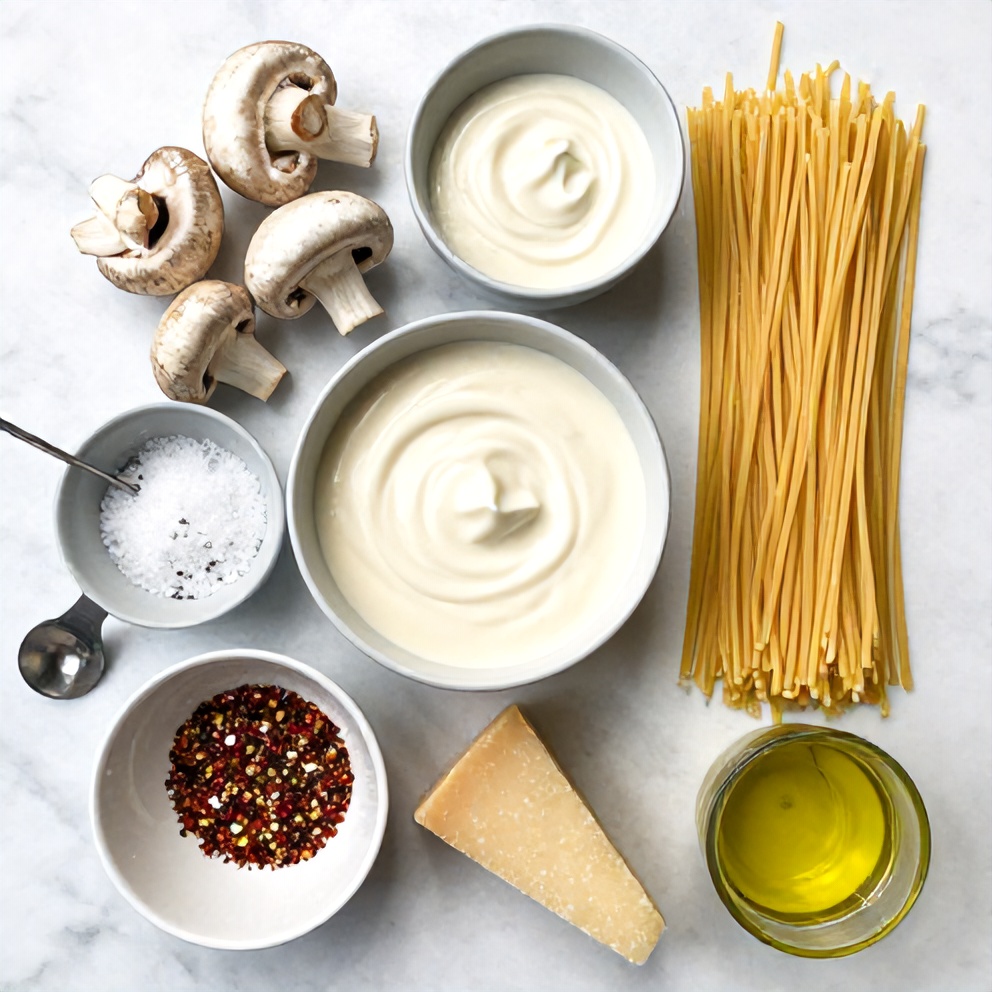 Raw ingredients for Creamy Italian Mushroom Carbonara