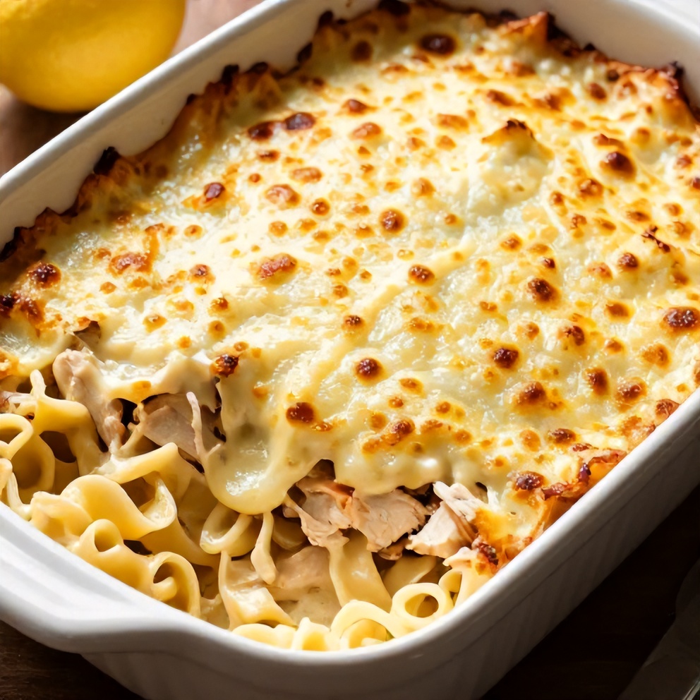 creamy lemon chicken pasta bake