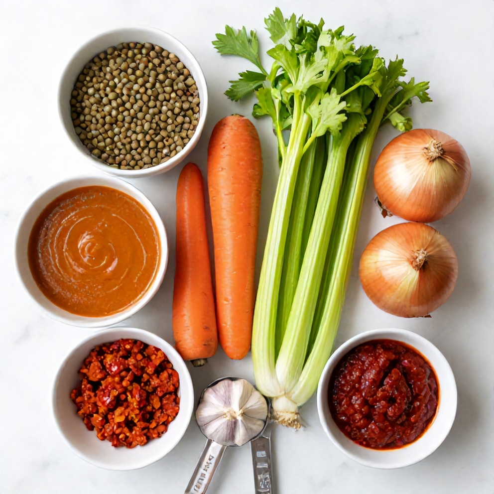 Ingredients for Creamy Moroccan Harissa Lentil Soup