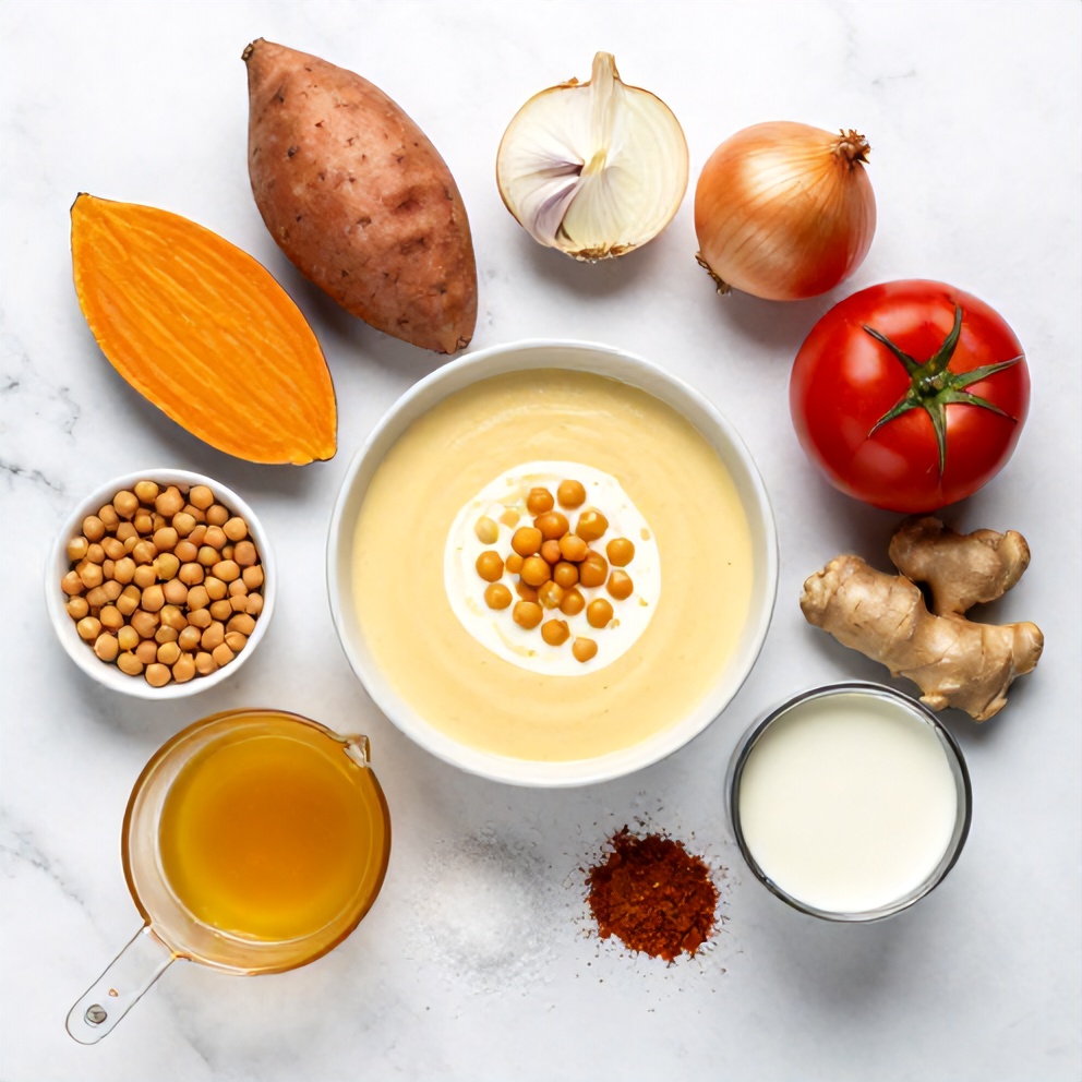 Ingredients for Creamy Moroccan Sweet Potato Soup with Chickpeas