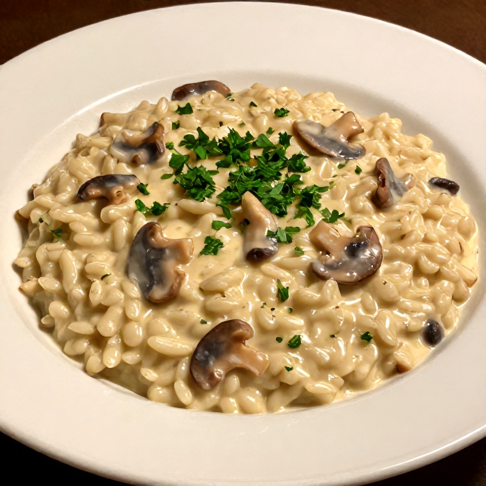 Plated Creamy Mushroom Risotto with Fresh Parsley