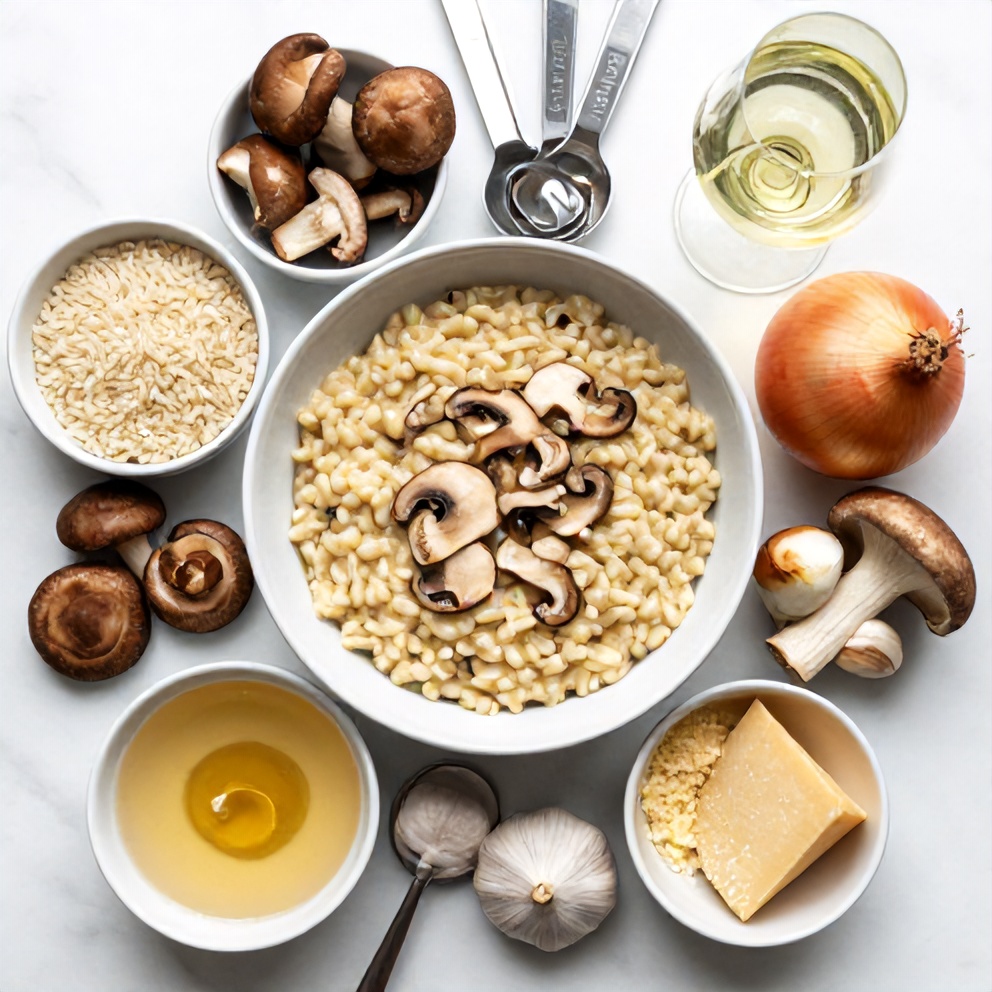 Raw Ingredients for Creamy Mushroom Risotto