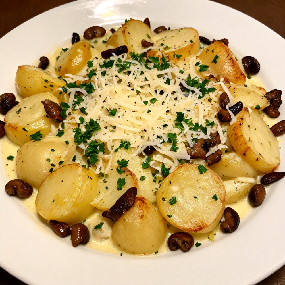 Plated Creamy Pancetta Porcini Potato Gratin