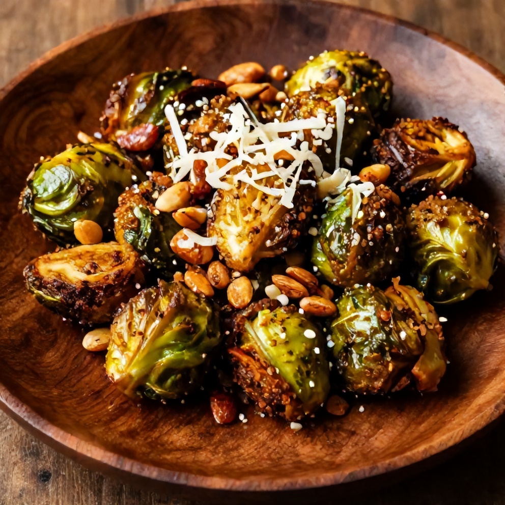Plated serving of Crispy Air Fryer Brussels Sprouts with Honey and Spice