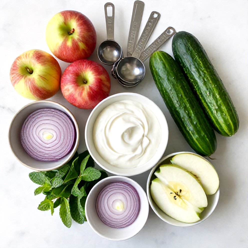 Raw ingredients for Apple Cucumber Salad