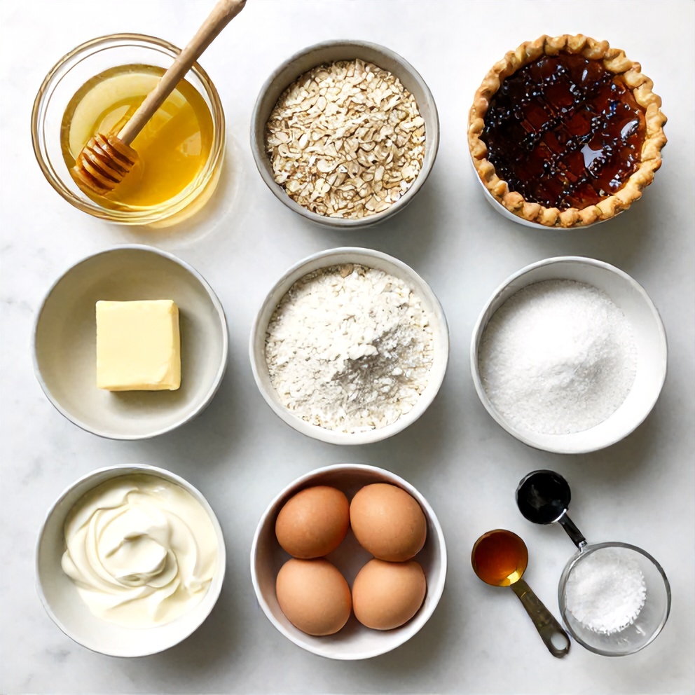Raw ingredients for Burnt Honey Pie with Oat Crust