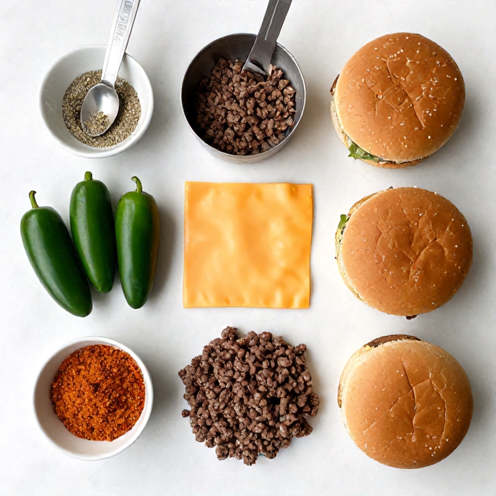 Raw ingredients for Cheddar Jalapeño Burgers