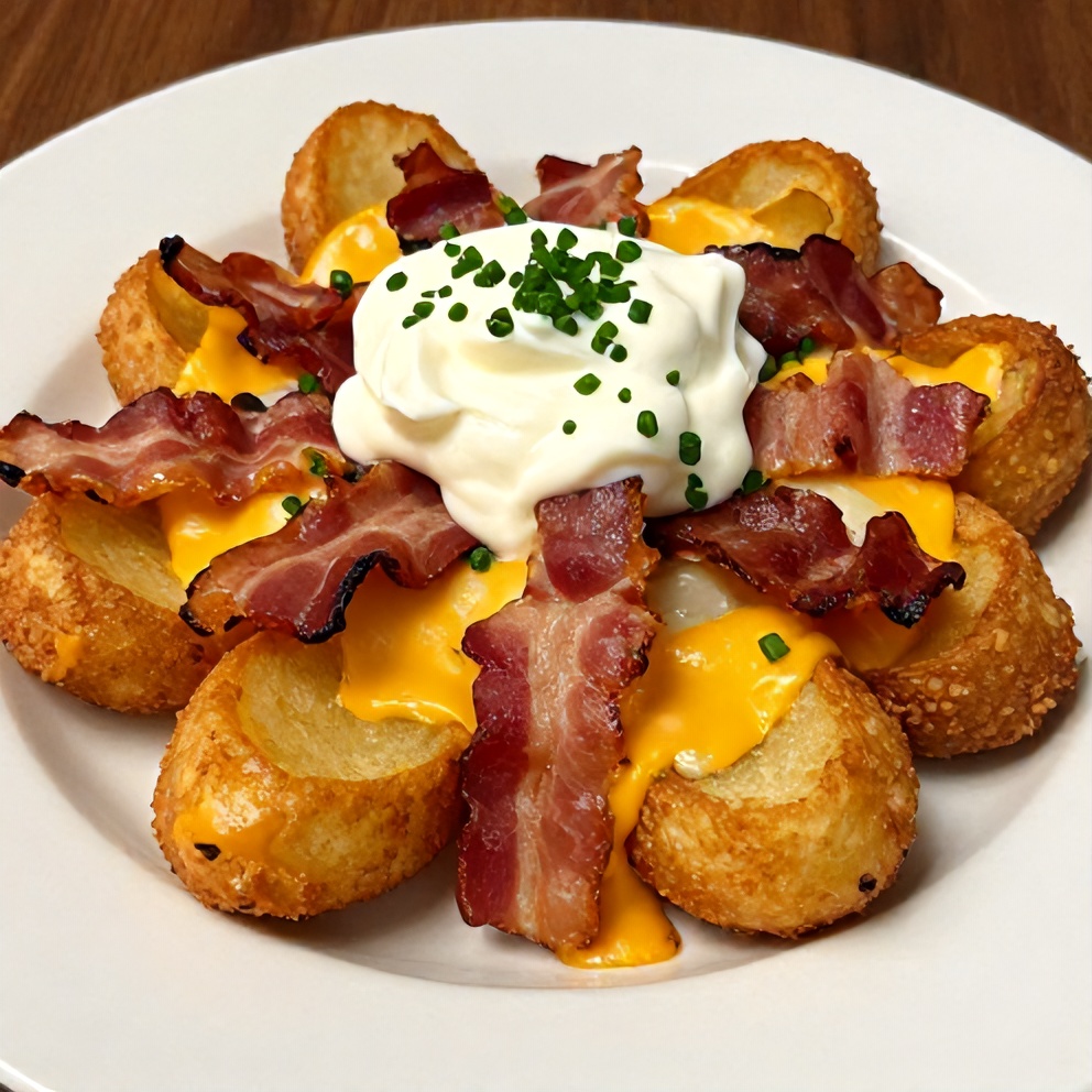Plated Cheesy Bacon Potato Skins