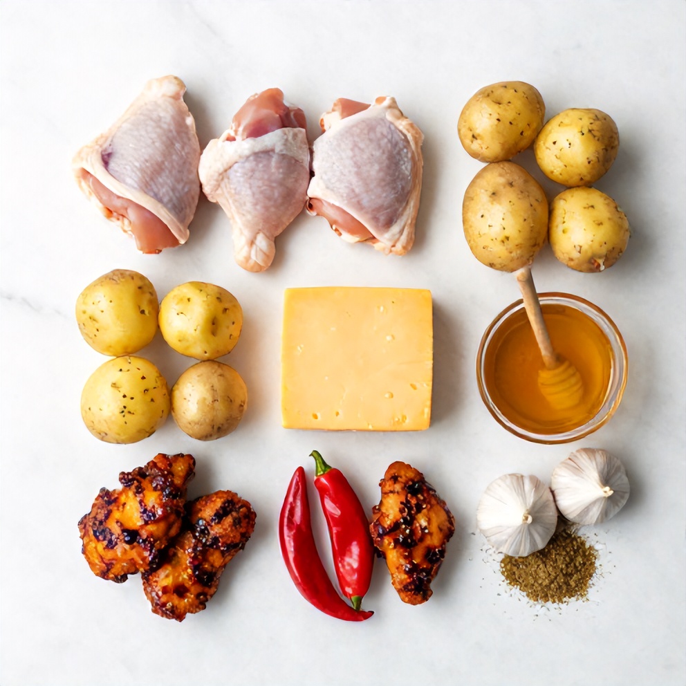 Raw Ingredients for Crispy Chipotle Honey Chicken Thighs