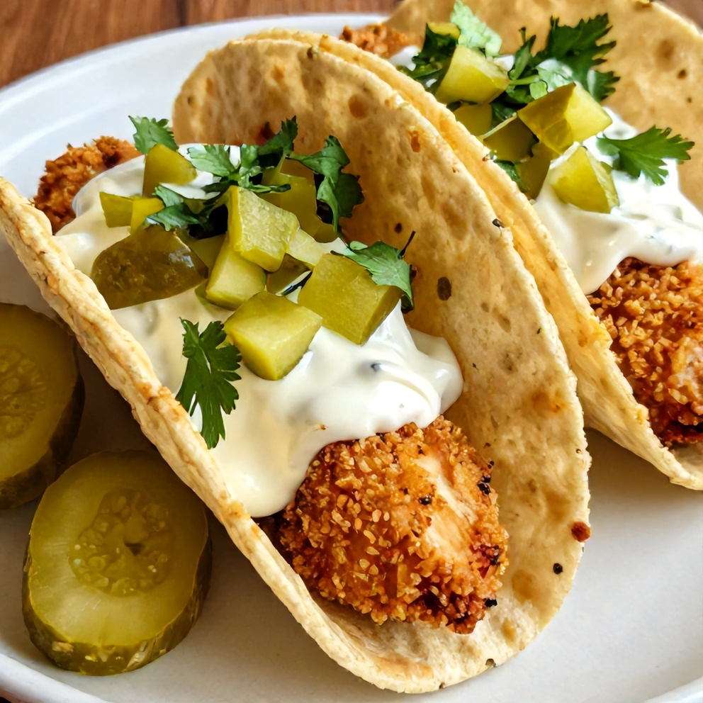 Crispy Dill Pickle Ranch Chicken Tacos