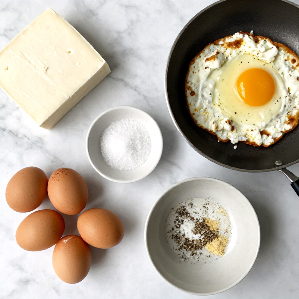 Raw ingredients for Crispy Feta Fried Eggs