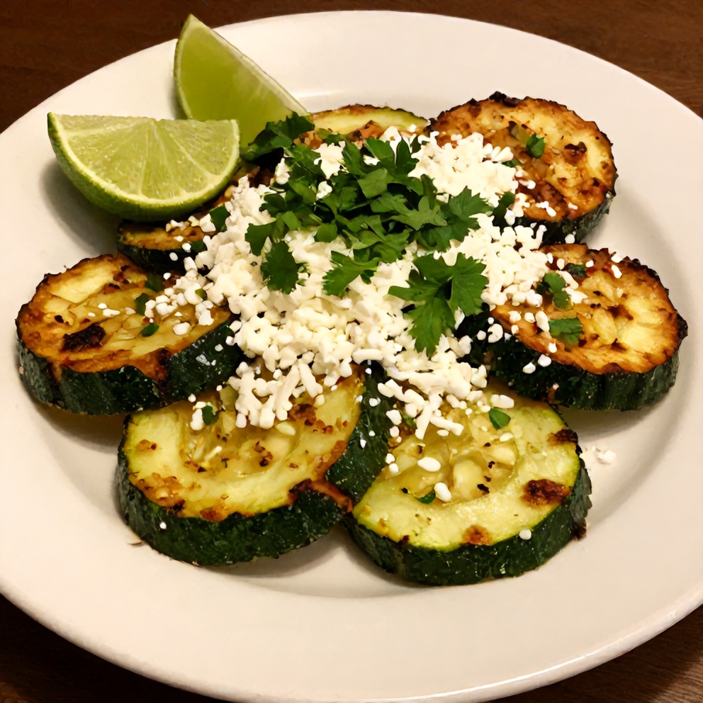 Plated Mexican Street Corn Zucchini with cilantro and lime