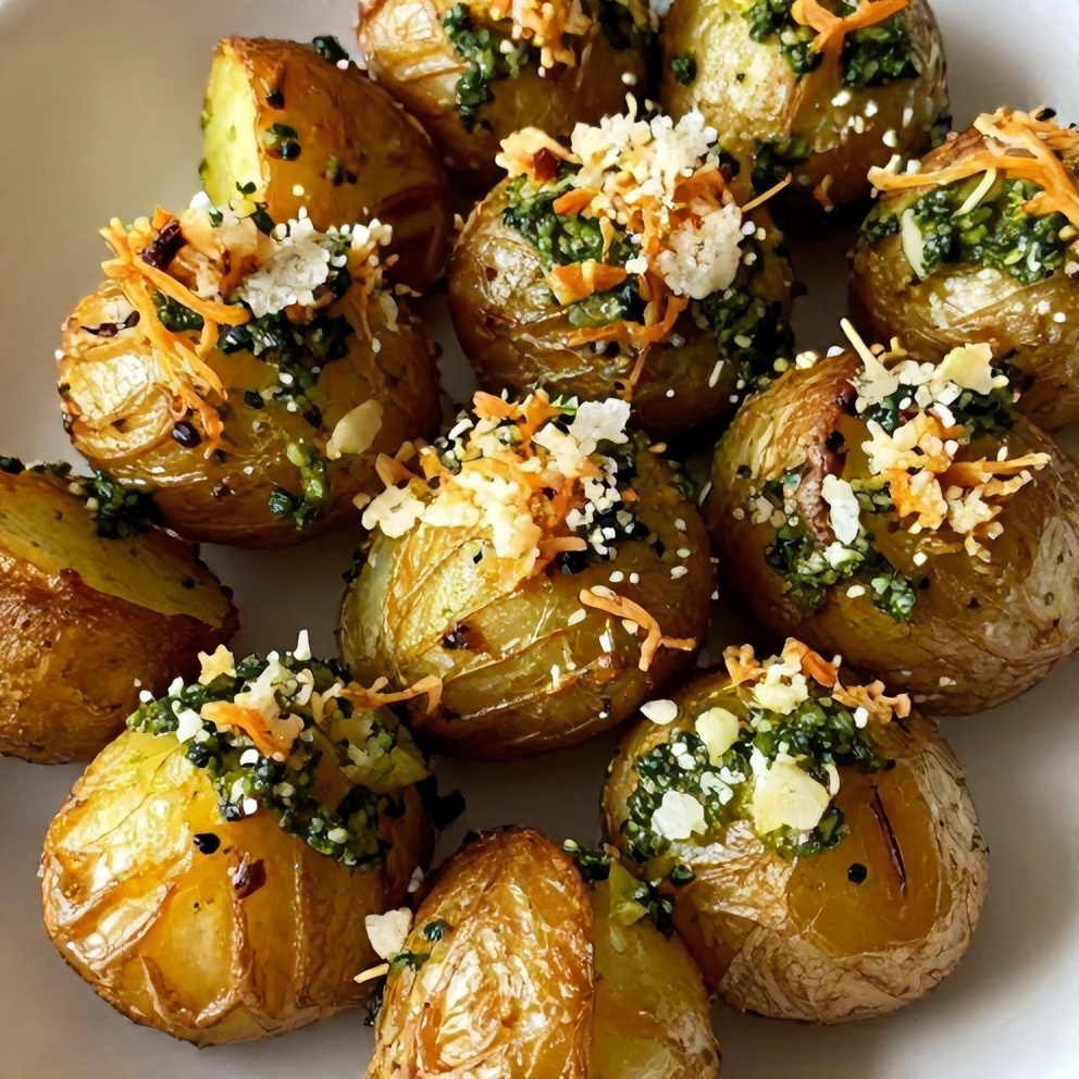 crispy parmesan pesto roasted potatoes