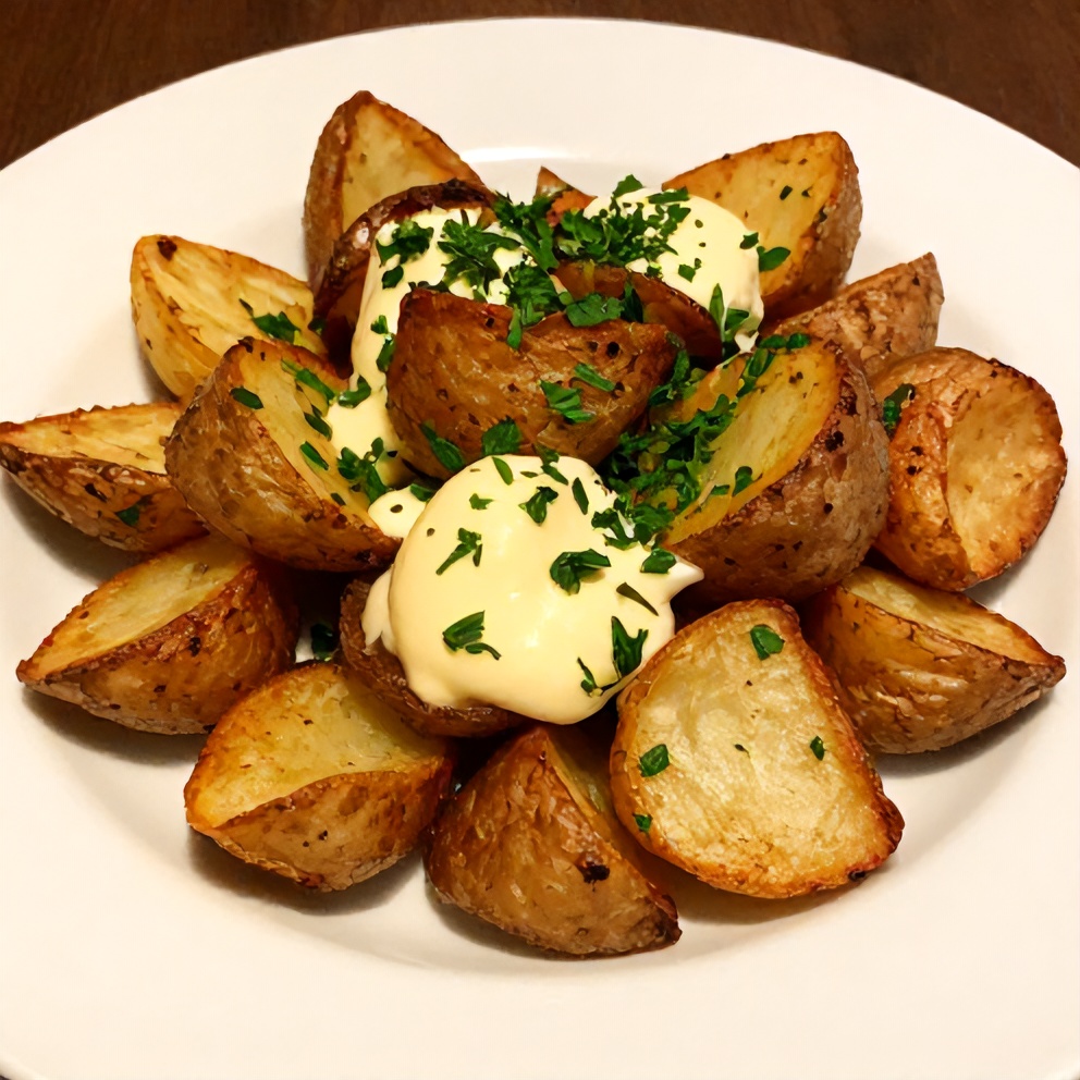Plated Crispy Ranch Potatoes with chopped parsley