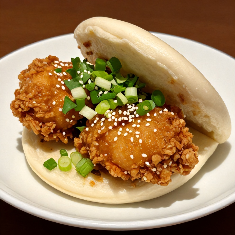 Crispy Sticky Chicken Bao Bun on a plate