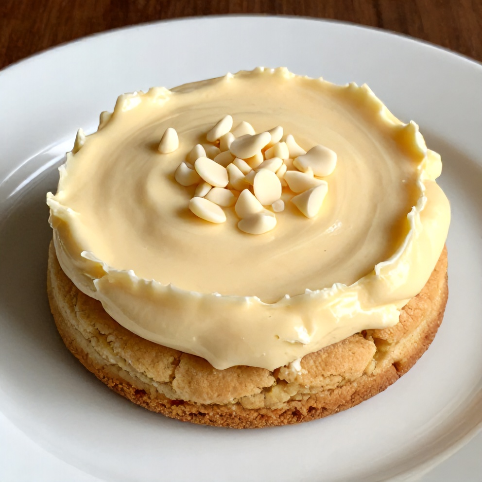 Plated strawberry cheesecake cookie with cream cheese frosting