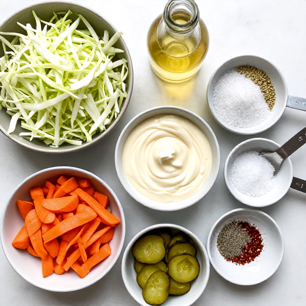 Raw ingredients for Sweet and Spicy Pickle Slaw