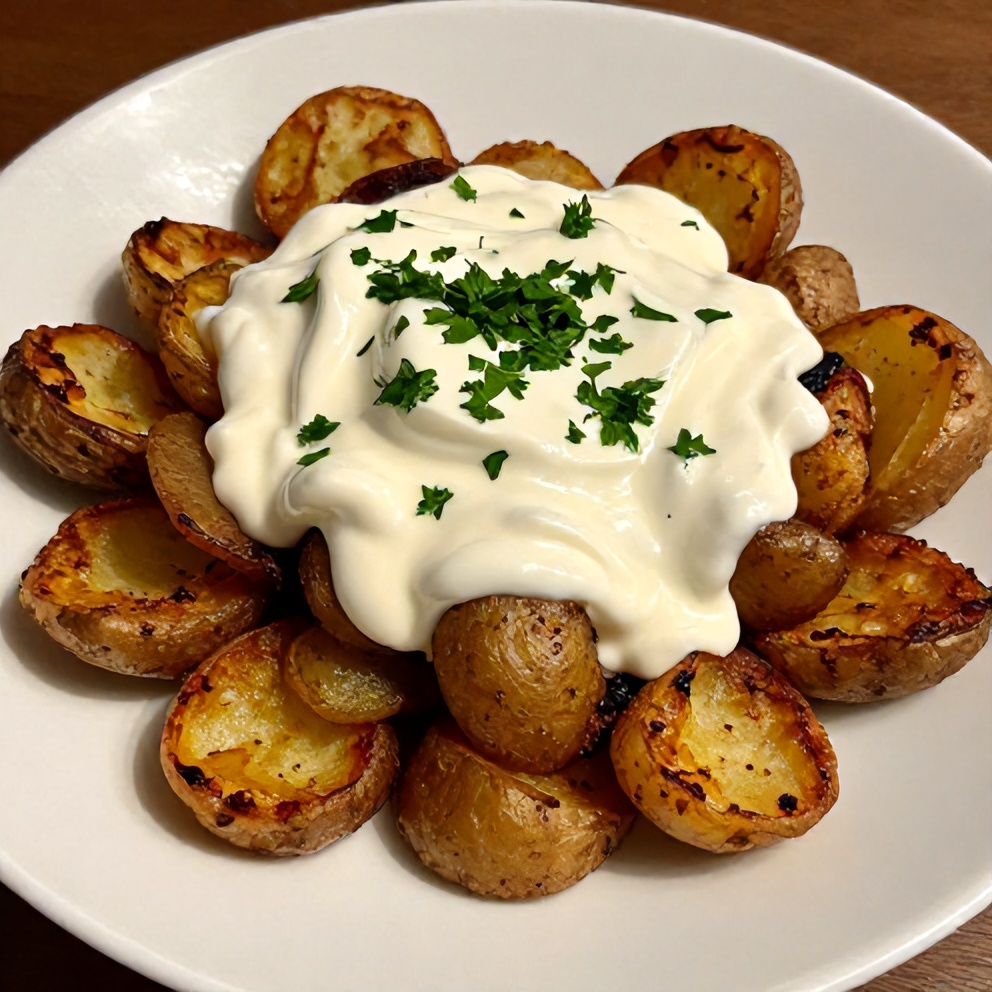 Plated Za’atar Smashed Potatoes with Creamy Tahini Yogurt