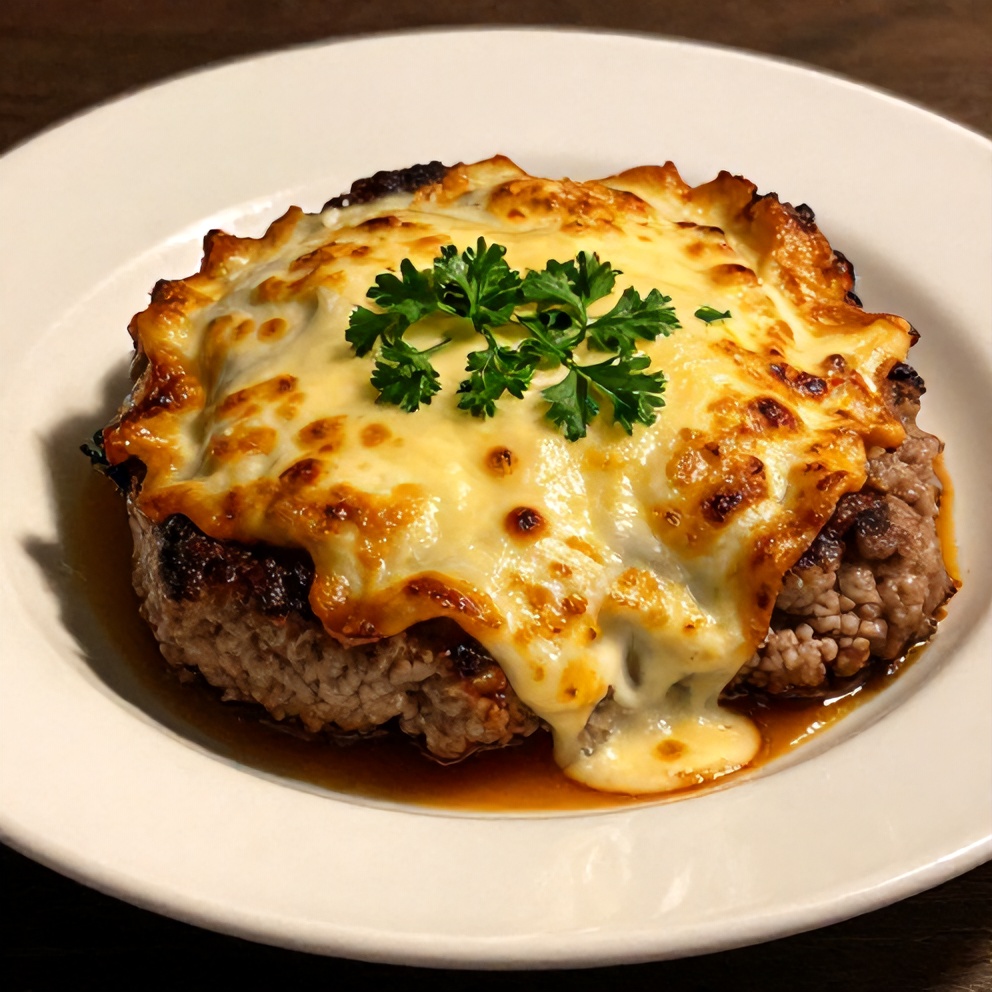 Plated serving of easy hamburger steak bake