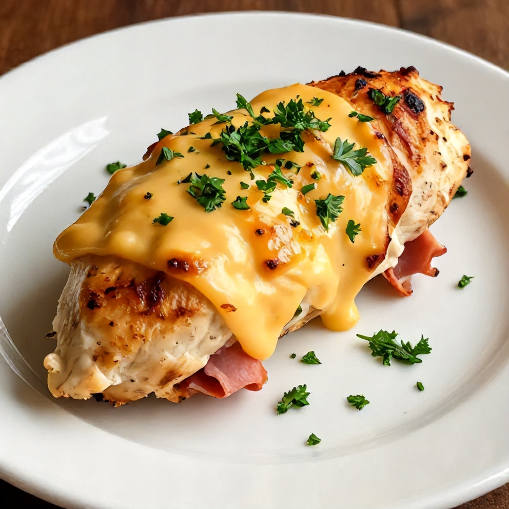 Plated Chicken Roll Ups with Ham and Swiss Cheese