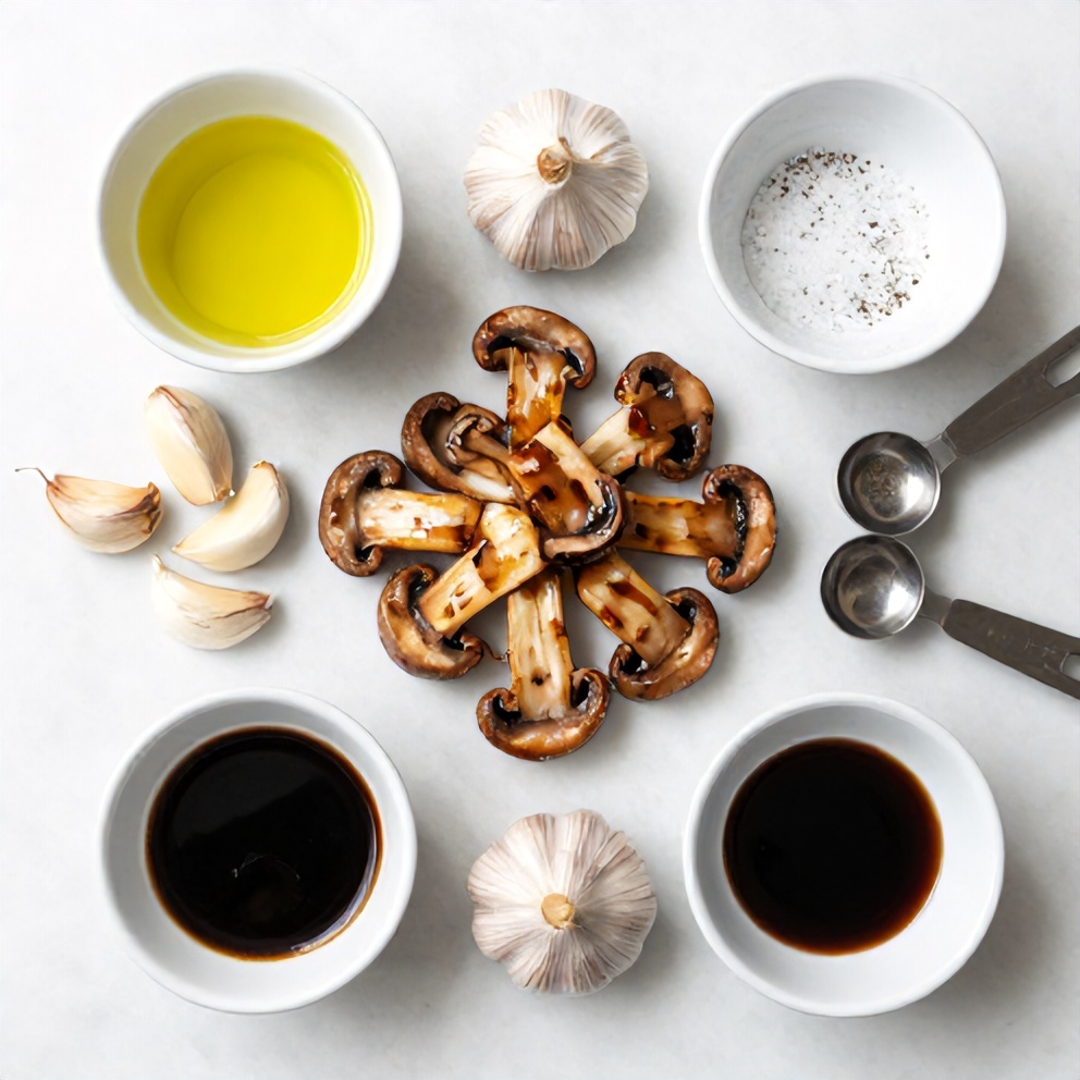Raw Ingredients for Balsamic Roasted Garlic Mushrooms