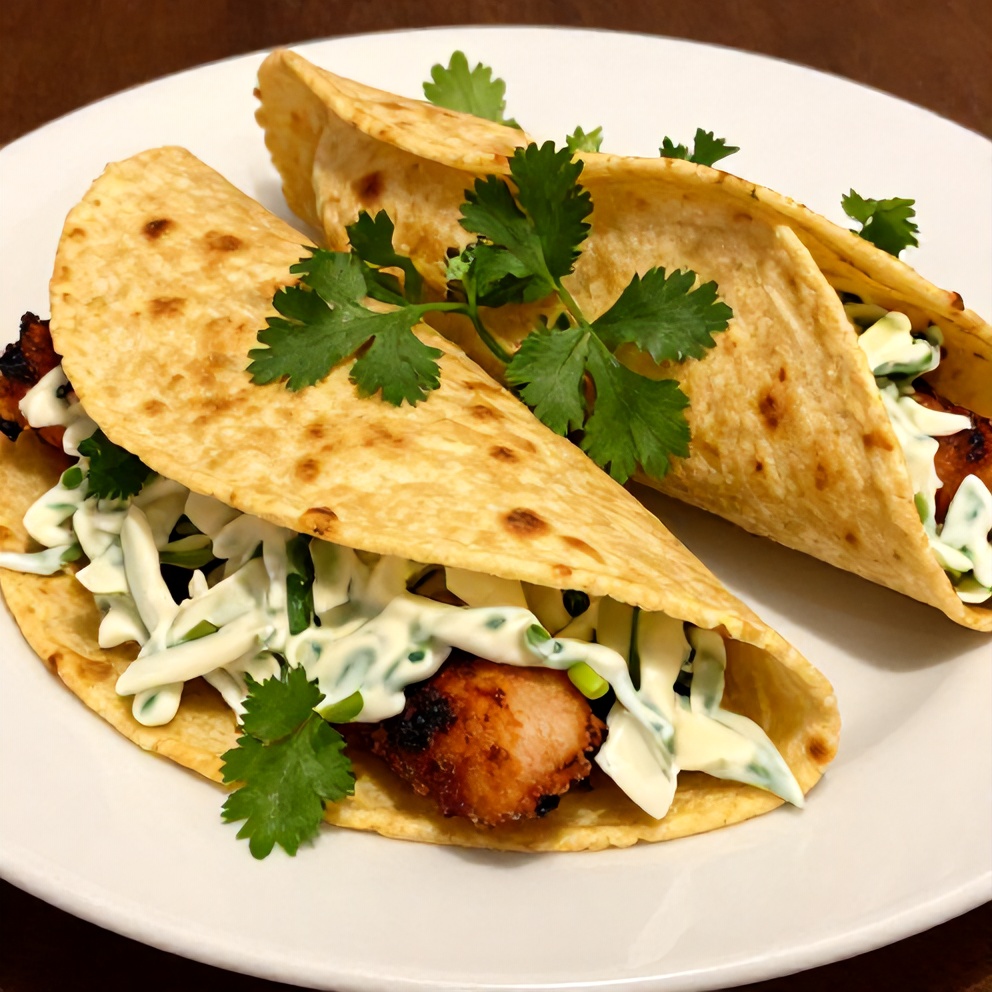 BBQ chicken wraps with creamy coleslaw, fresh cilantro, and golden tortilla