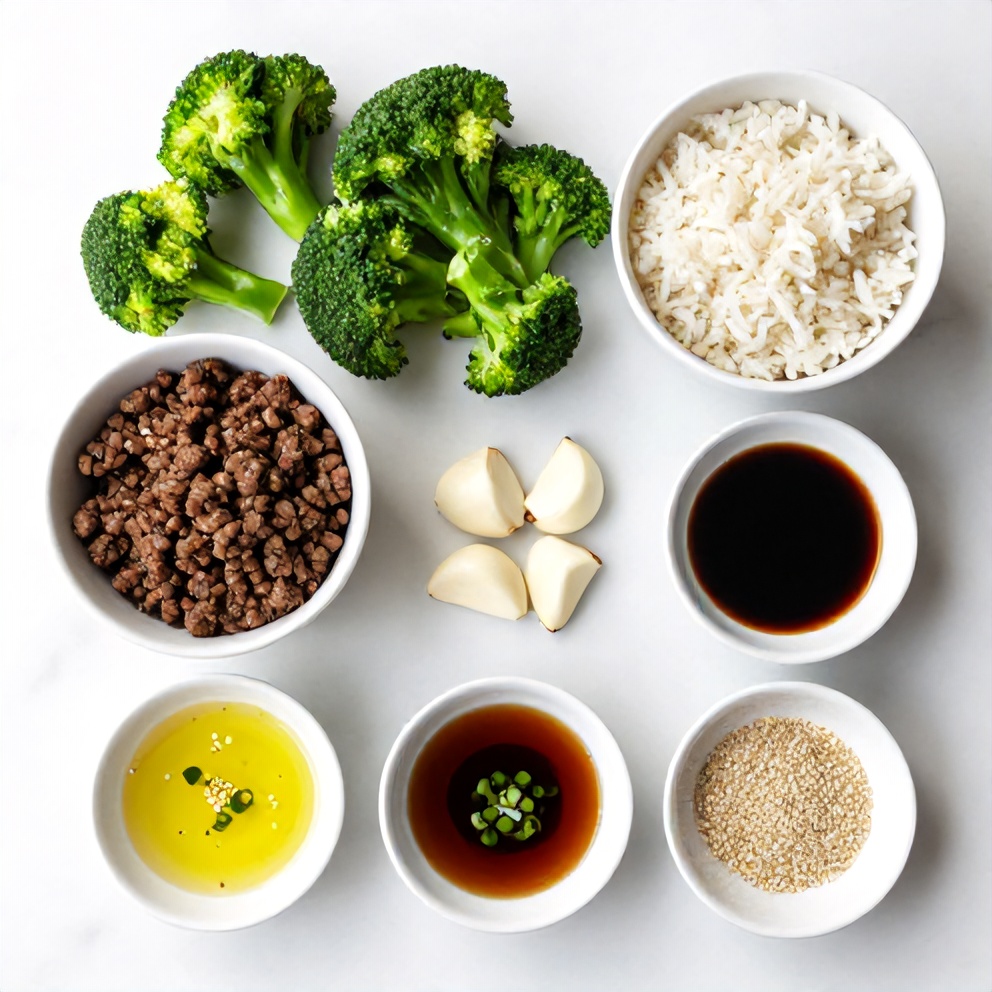 Ingredients for Beef and Broccoli Rice Bowls