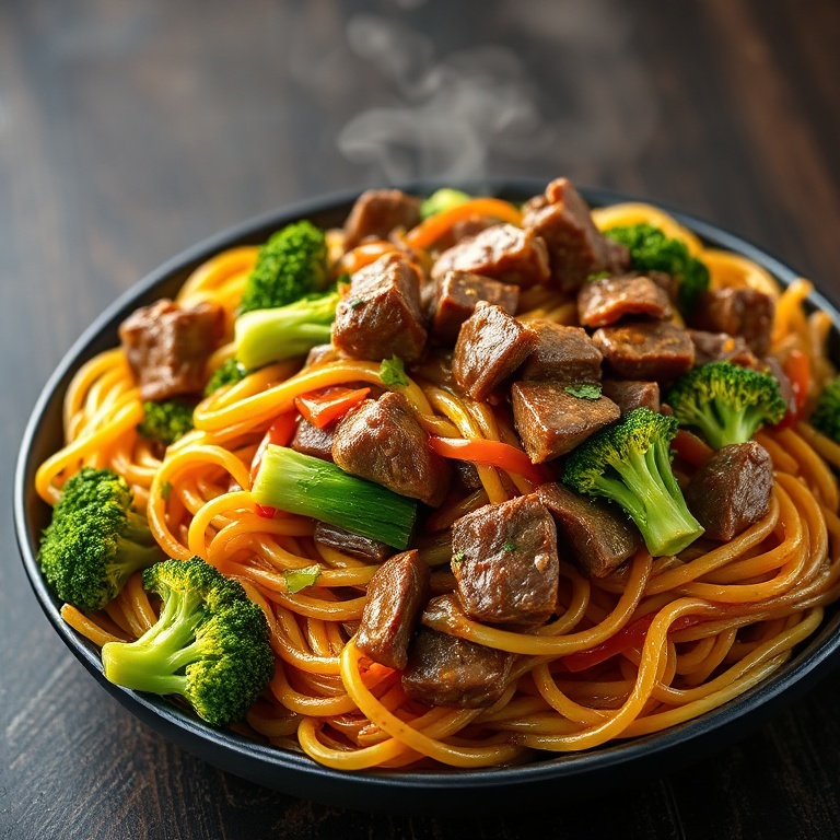 easy beef and broccoli lo mein