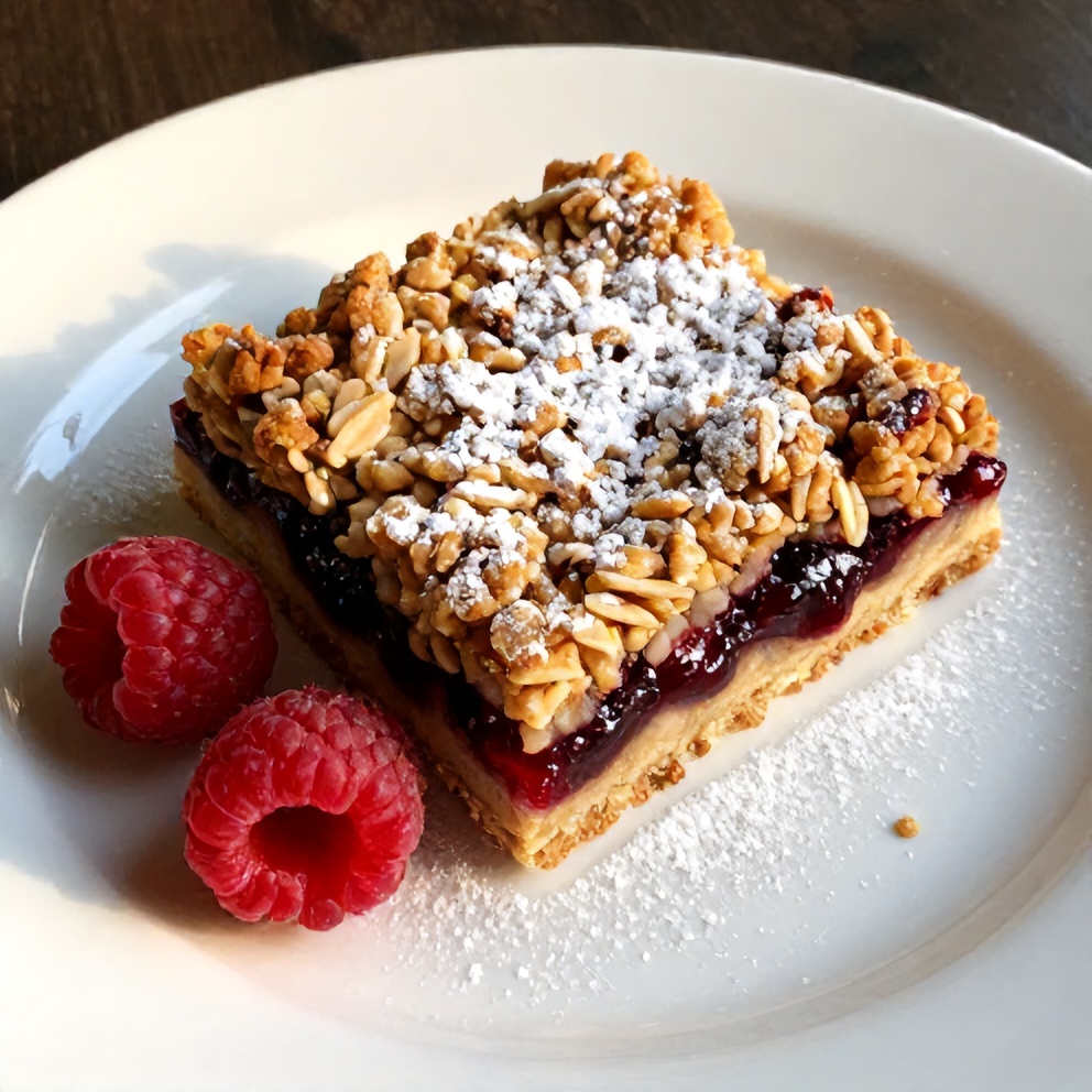 Plated Berry Oat Bars with Raspberry Preserves