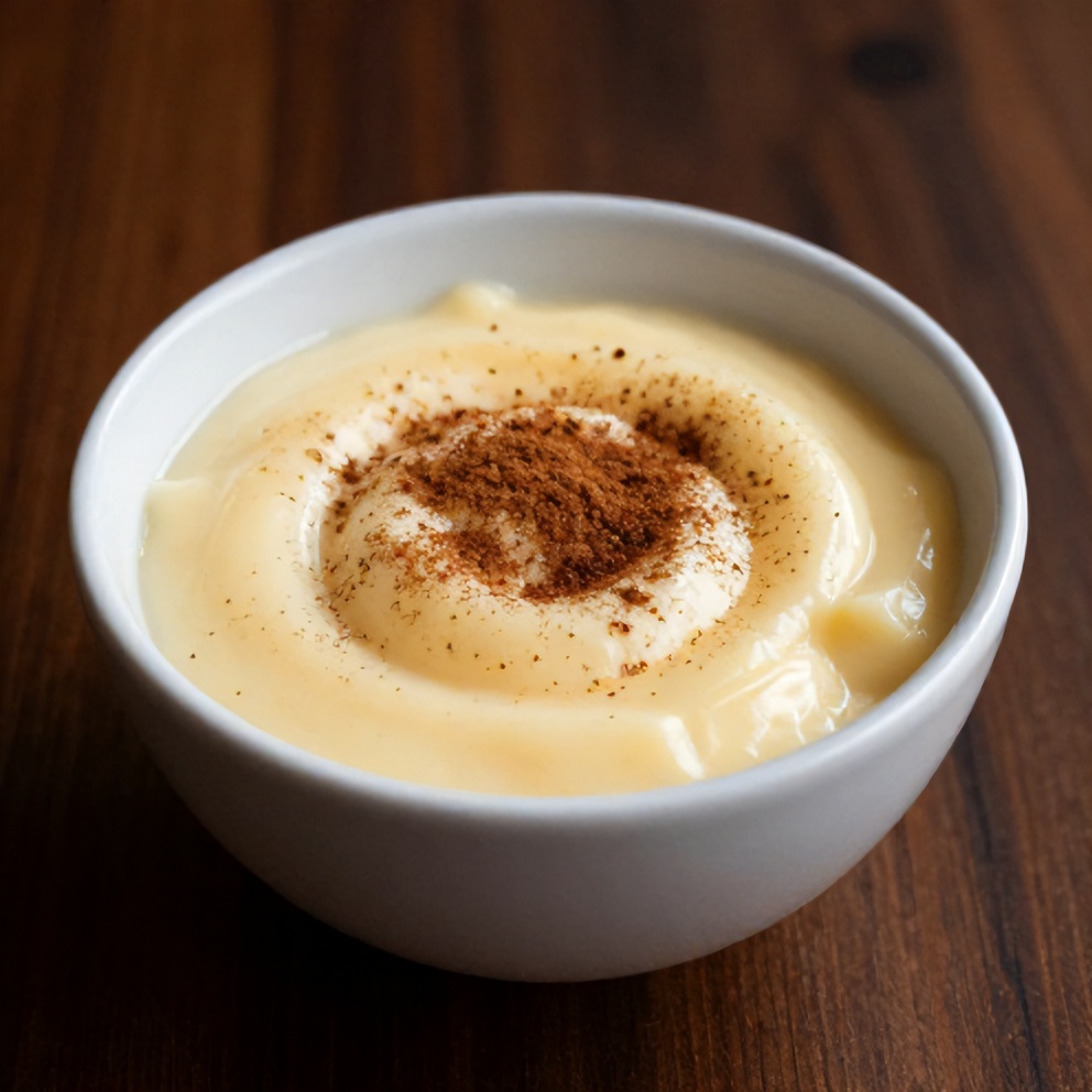 Finished Brazilian Coconut Pudding with a sprinkle of cinnamon