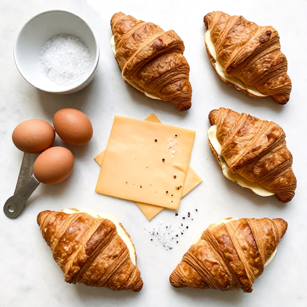 Raw ingredients for croissant breakfast sandwich