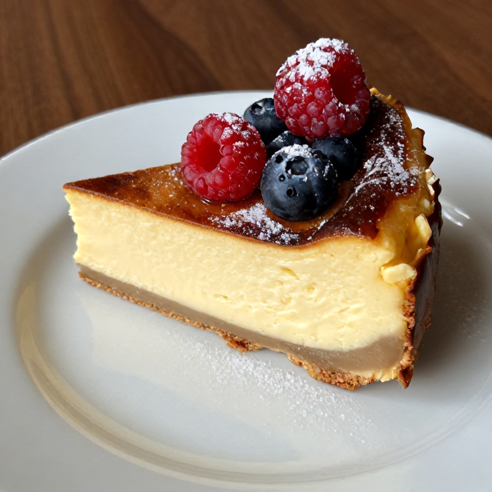 Sliced Burnt Basque Cheesecake on a plate