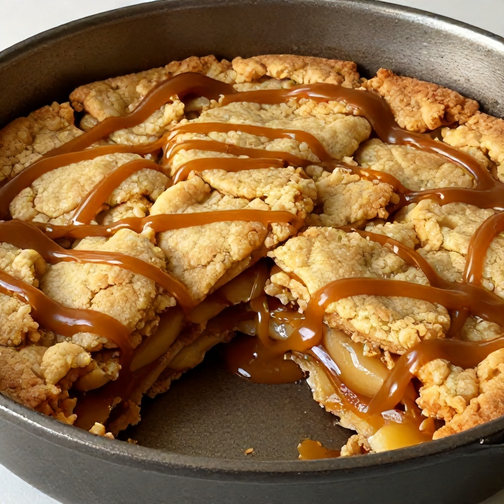 easy caramel apple cookie skillet