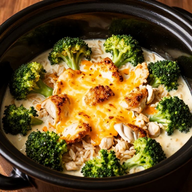 Easy Cheesy Broccoli Chicken and Rice Crockpot Dinner