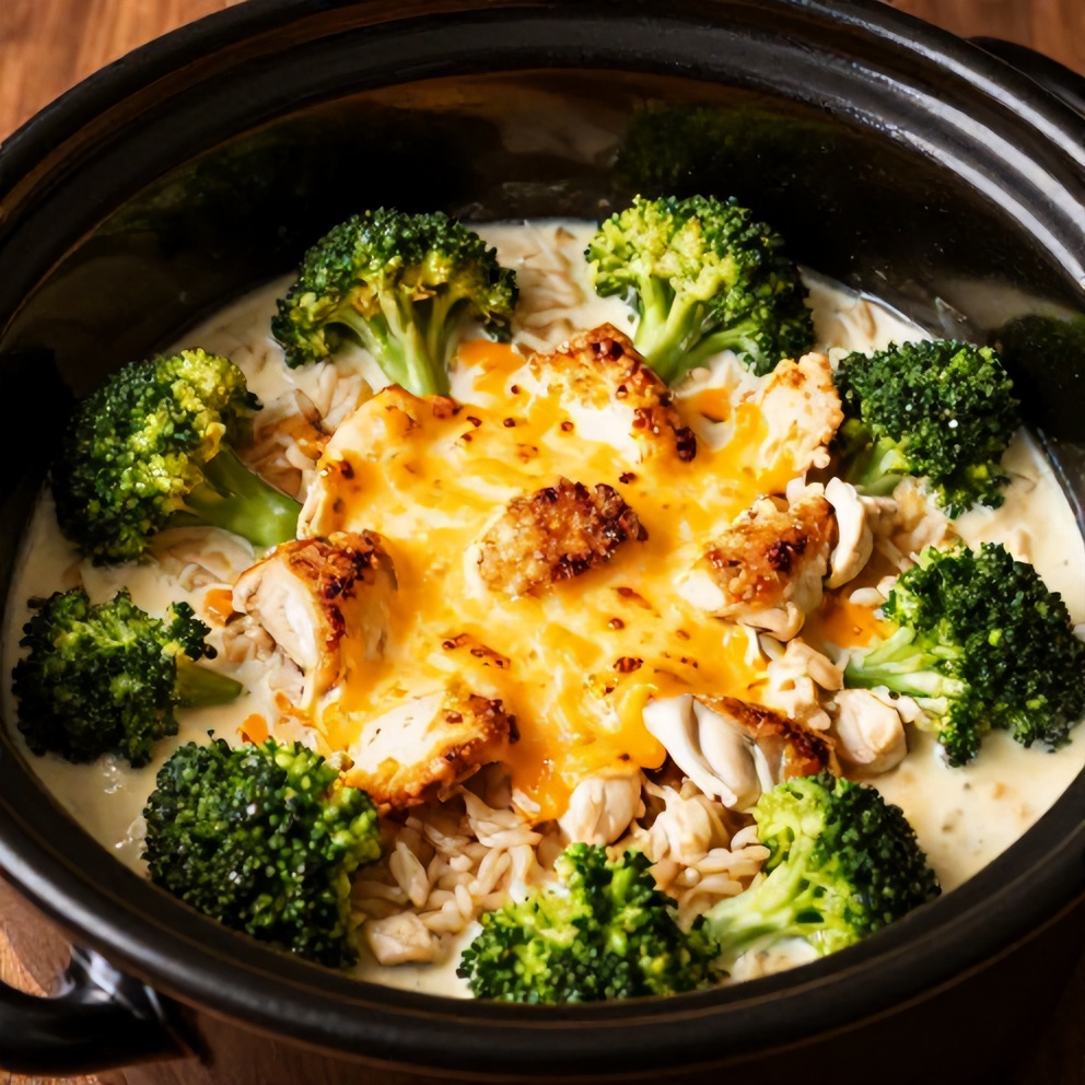 Easy Cheesy Broccoli Chicken and Rice Crockpot Dinner