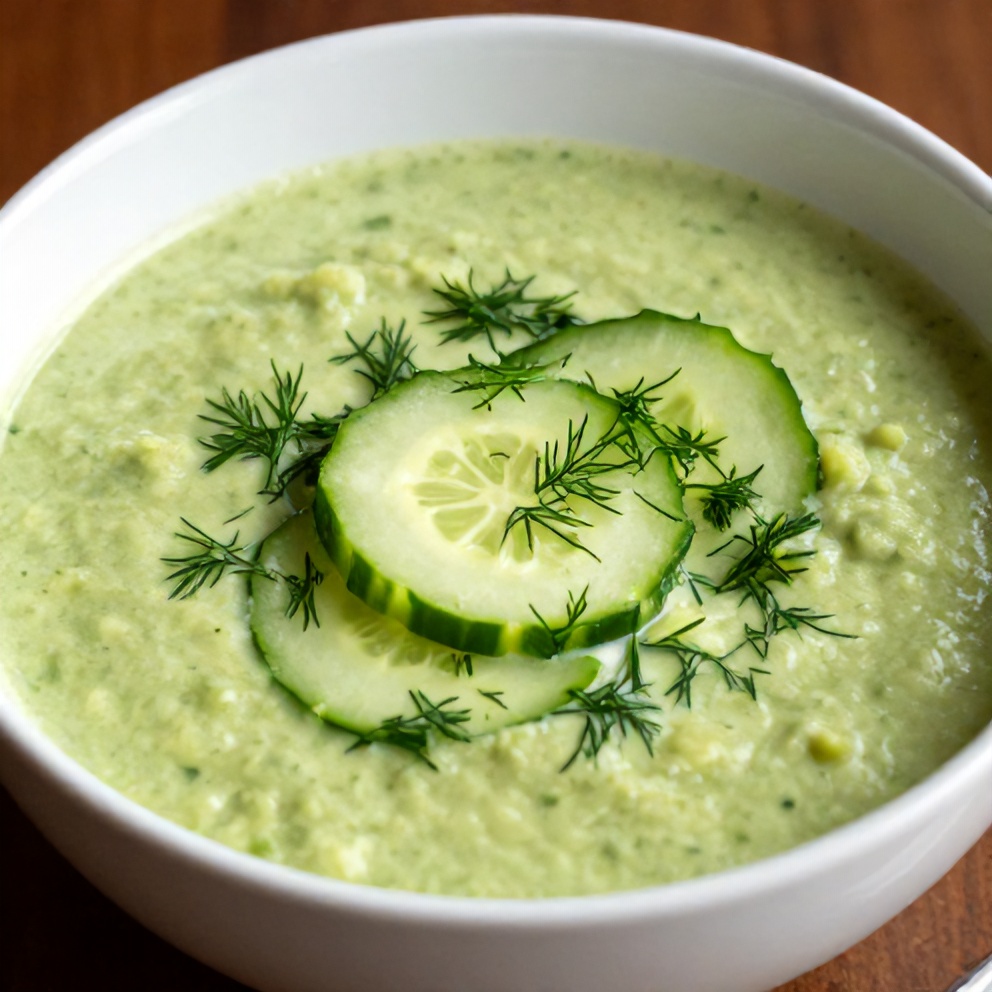 Plated Chilled Cucumber Avocado Soup