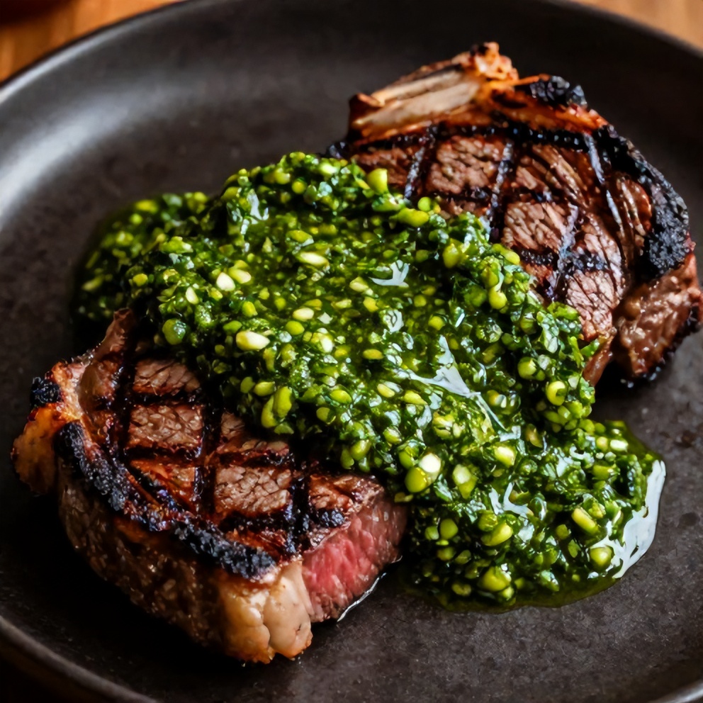 Chimichurri Sauce drizzled on grilled steak