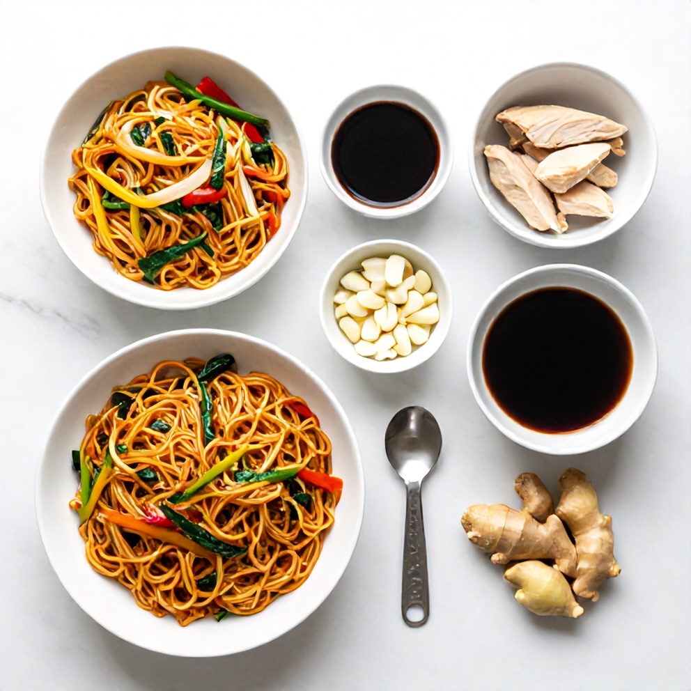 Raw ingredients for Chinese Chow Mein