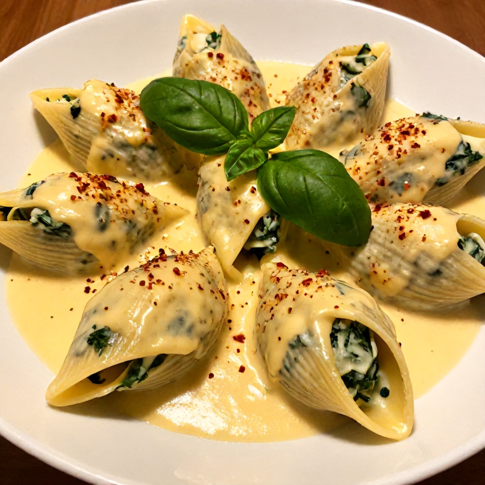 Plated Creamy Spinach Ricotta Stuffed Shells