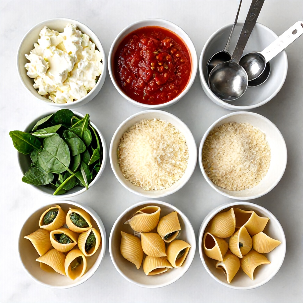 Raw Ingredients for Creamy Spinach Ricotta Stuffed Shells